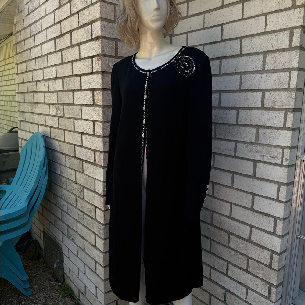 St. John Black Long Embellished Cardigan